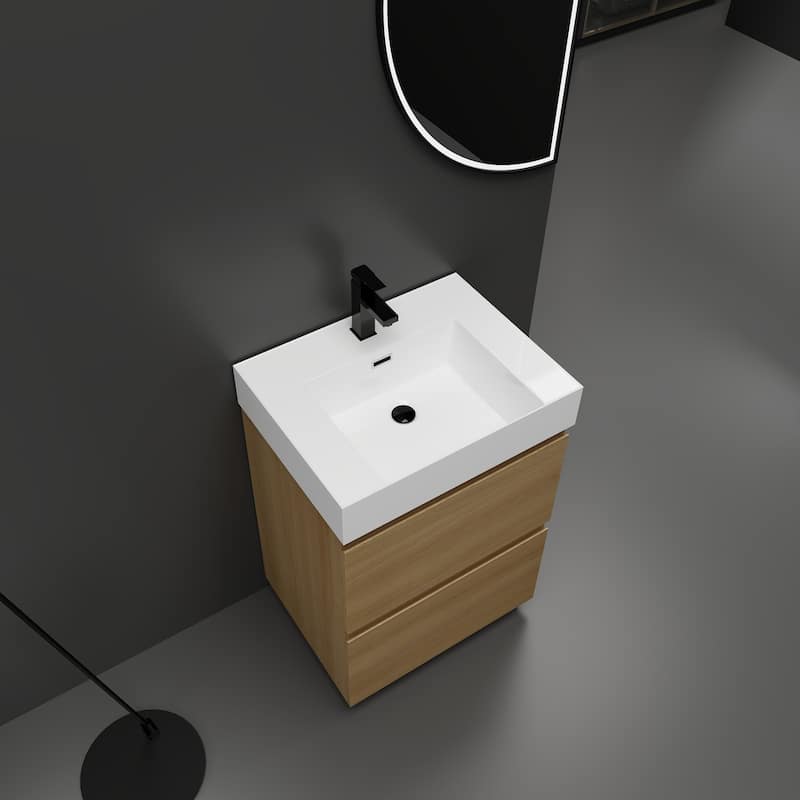 24 in. W x 18 in. D x 35 in. H Single Sink Freestanding Bath Vanity with White Resin Top
