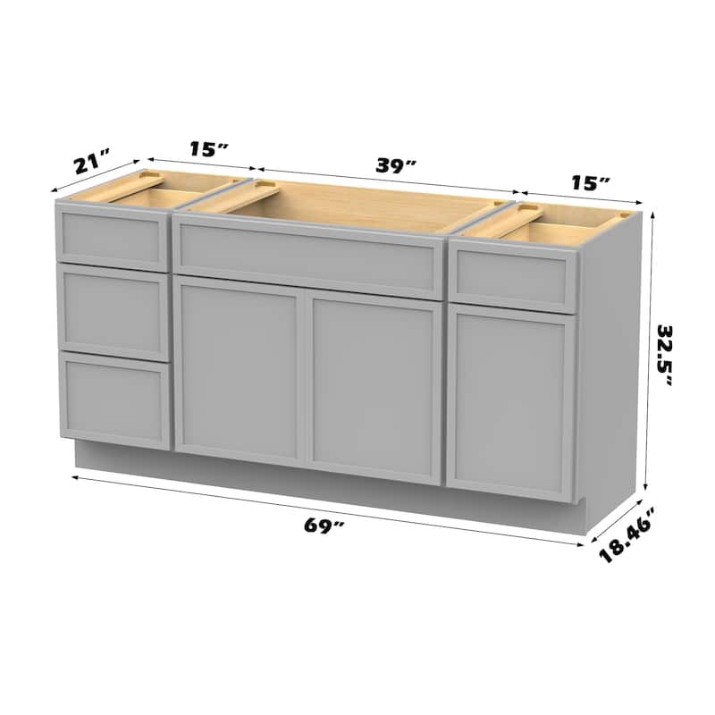 Vanity Art 69" Oak Freestanding Bathroom Vanity Cabinet without Top