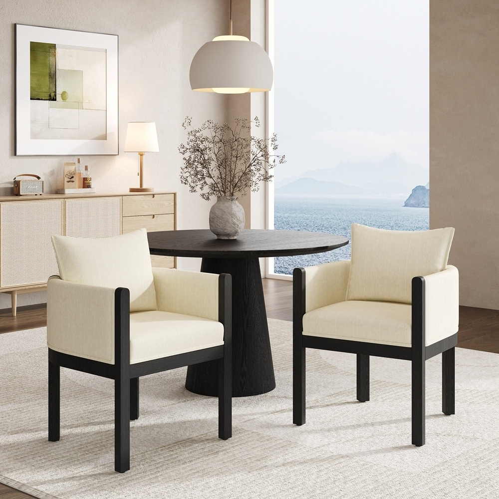 Linen Upholstered Armchair with Rubber Wood Legs