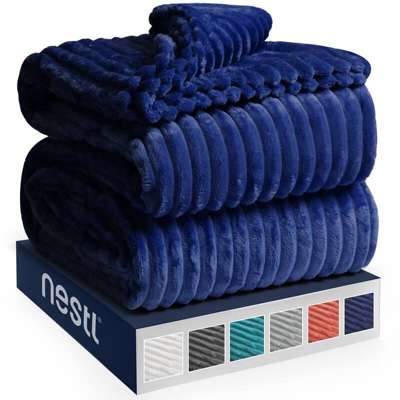 Nestl Cut Plush Fleece Throw Blanket - Lightweight Super Soft Fuzzy Luxury Bed Blanket for Bed - 50 x 60 - Navy Blue
