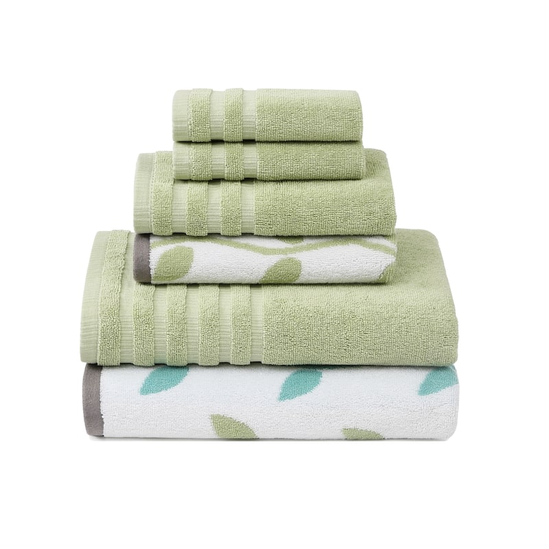 Modern Threads 6-Piece Yarn Dyed Organic Vines Towel Set - Green