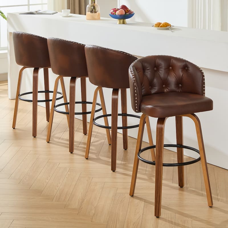 25.5" Faux Leather Upholstered Wood Frame Swivel Counter Height Bar Stool, Set of 2/4