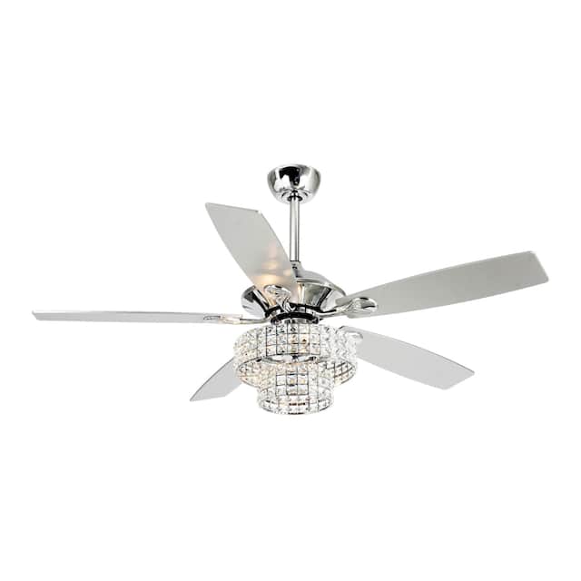 52-inch Modern 4-light Crystal Shade Ceiling Fan with Remote - 52-in