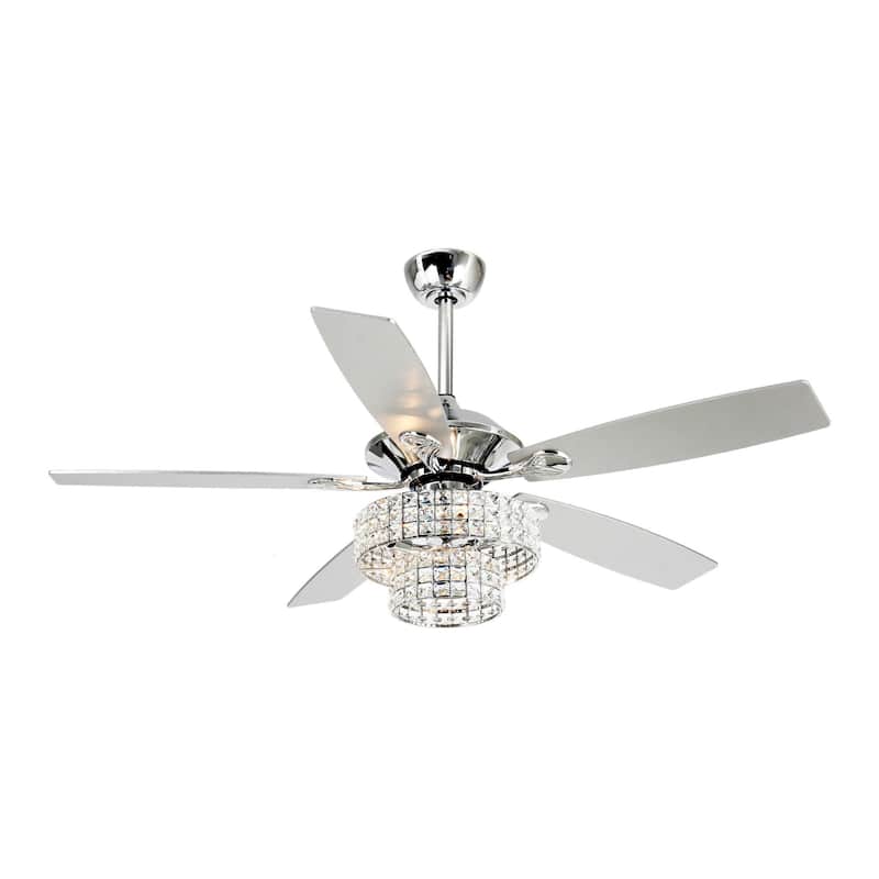 52-inch Chrome Wooden 5-blade Modern Crystal Ceiling Fan with Remote