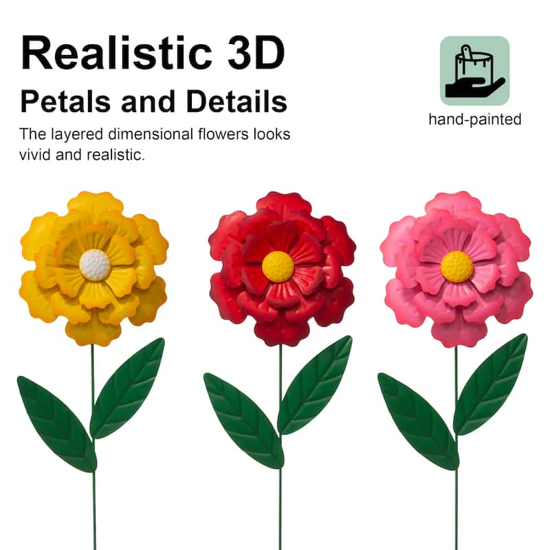 Glitzhome Metal Dimensional Flower Butterfly "Welcome" Birds Yard Stakes or Wall Decor (Set of 3)