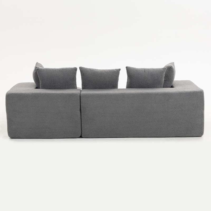 L-Shaped Modular Sectional Sofa, Full Foam Compressed Deep Seat Sofa, Upholstered Corner Sofa with 5 Throw Pillows