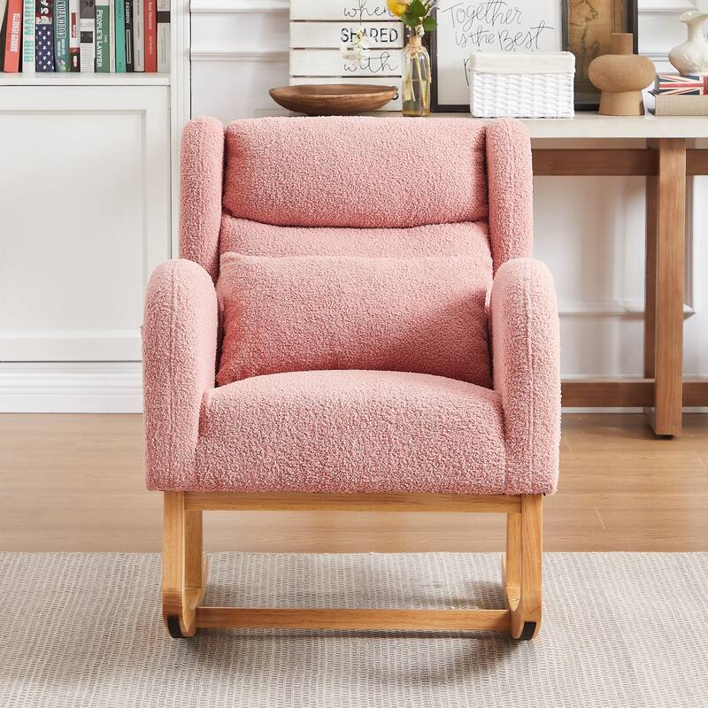 Modern Accent High Backrest Living Room Lounge Arm Rocking Chair, Two Side Pocket