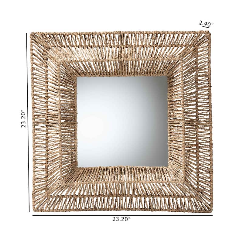 Collice Modern Bohemian Metal and Natural Brown Seagrass Accent Wall Mirror - Natural Brown