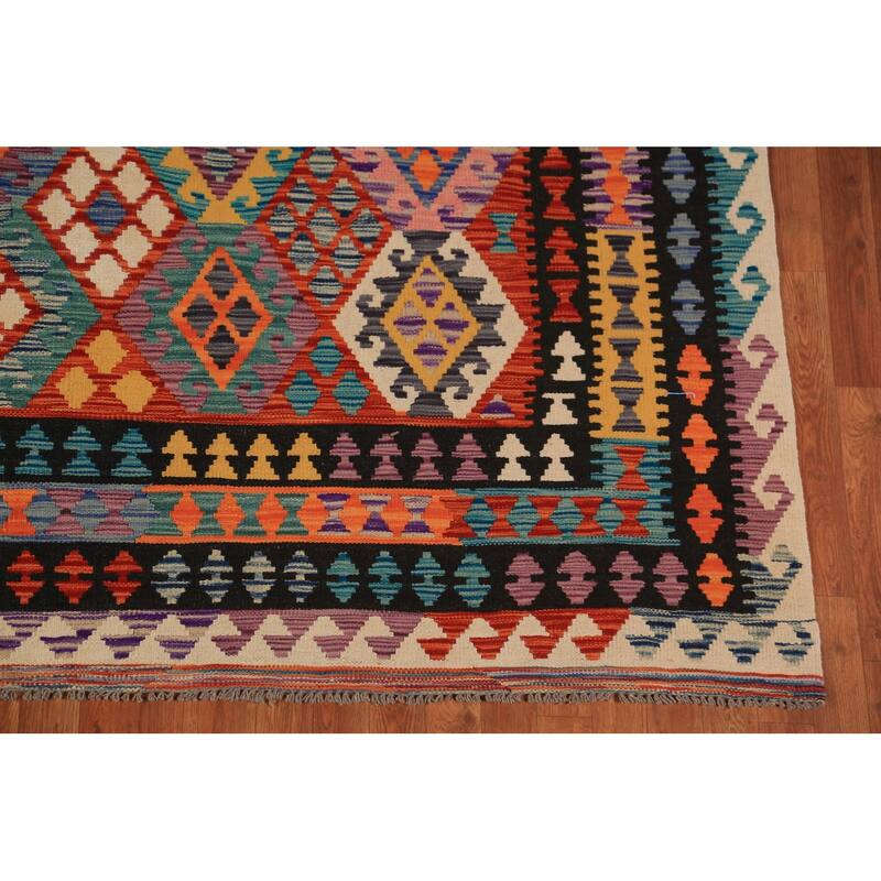 Kilim Oriental Area Rug Flatweave Orange Wool Carpet - 8'4"x 11'8"