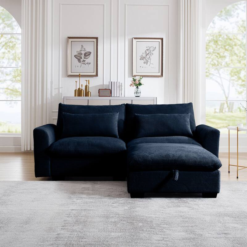 Multifunctional Loveseat Set with Storage Ottoman, Modern Sectional Sofa Corduroy Upholstered Couch with Pillows
