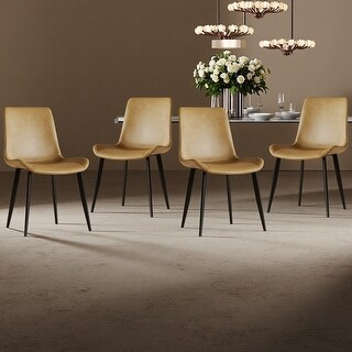 Modern PU Leather Dining Chairs Set of 4 with Steel Legs - Bed Bath ...