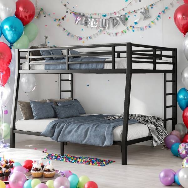 slide 2 of 9, Kids and Baby Full XL over Queen Metal Bunk Bed With 2 Side Ladder Black