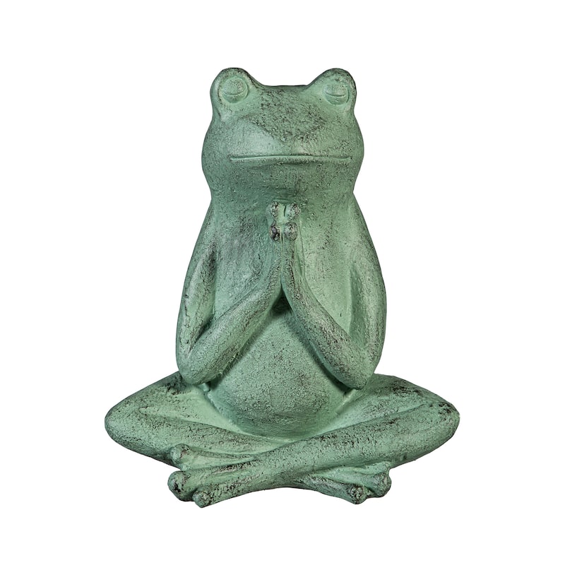 11" Praying Verdigris Frog Statue