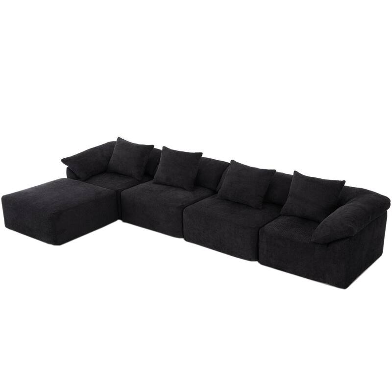 142" Chenille L-Shaped Modular Sectional Sofa with No Assembly Required, Convertible Sleeper, and Built-In Ottoman