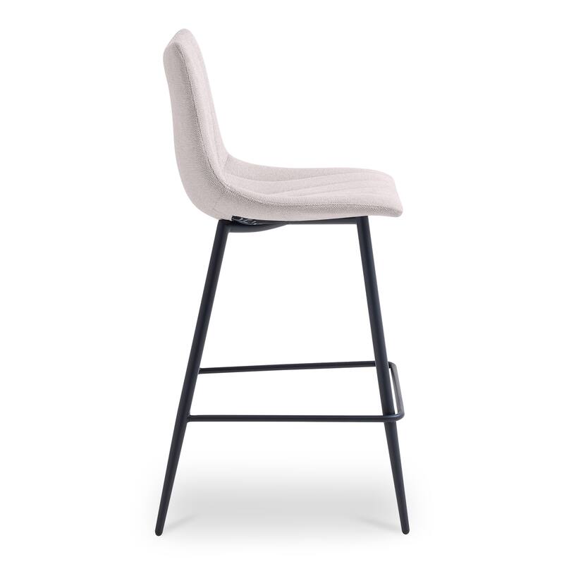 NADAAL STUDIOS Florian Counter Stool, Curved Back with Vertical Stitching and Steel Tapered Legs, Beige