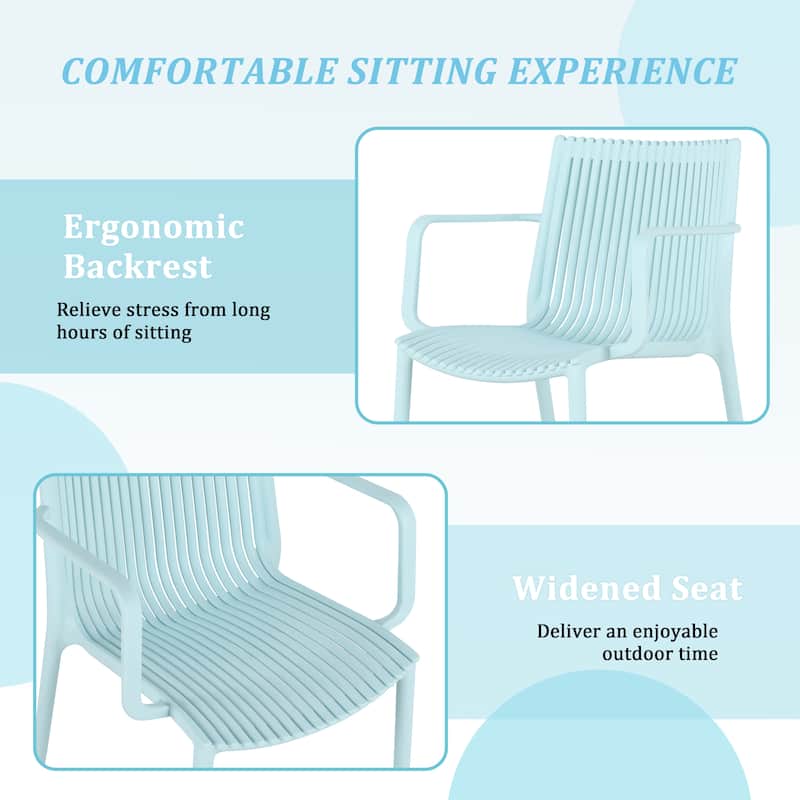 Malwee 4 PCS Indoor/Outdoor Modern Stackable Armchair, All-Weather PP Plastic Chair, for Patio, Living Room, Cafe