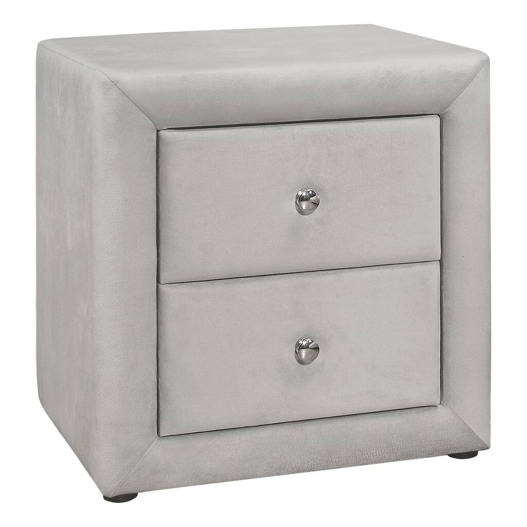 Upholstered Grey Velvet Nightstand with Storage Drawers