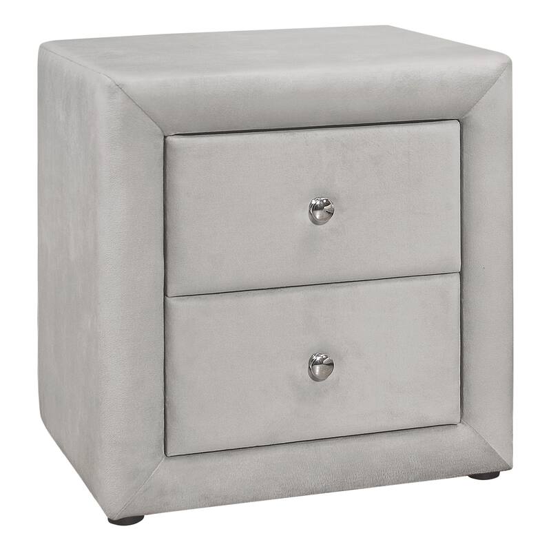 Upholstered Grey Velvet Nightstand with Storage Drawers - LIGHT GREY