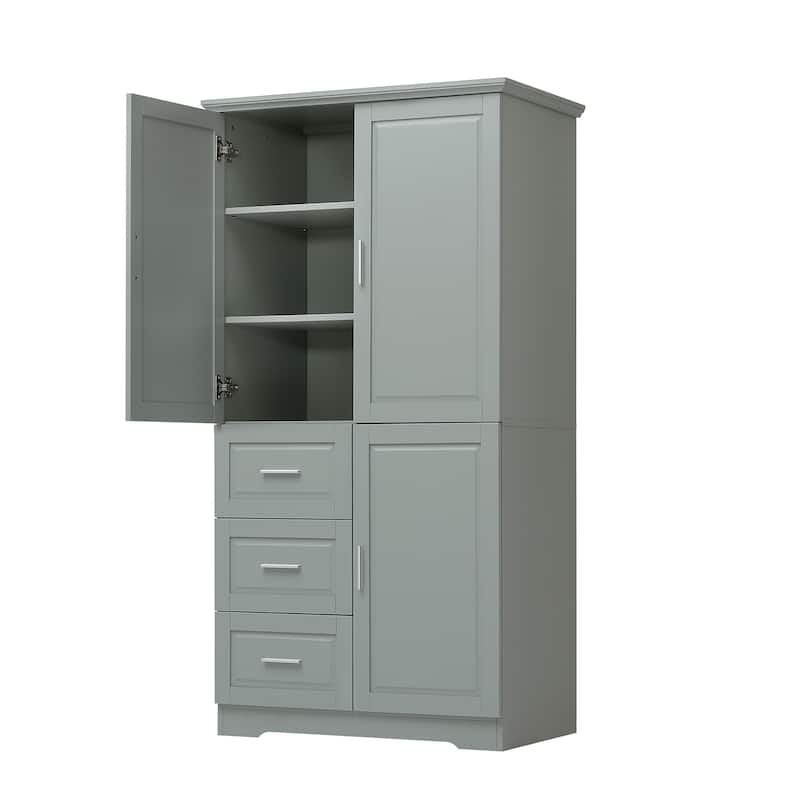 Roomfitters Tall and Wide Storage Cabinet with 3 Drawers and Doors for Bathroom or Office Freestanding Unit