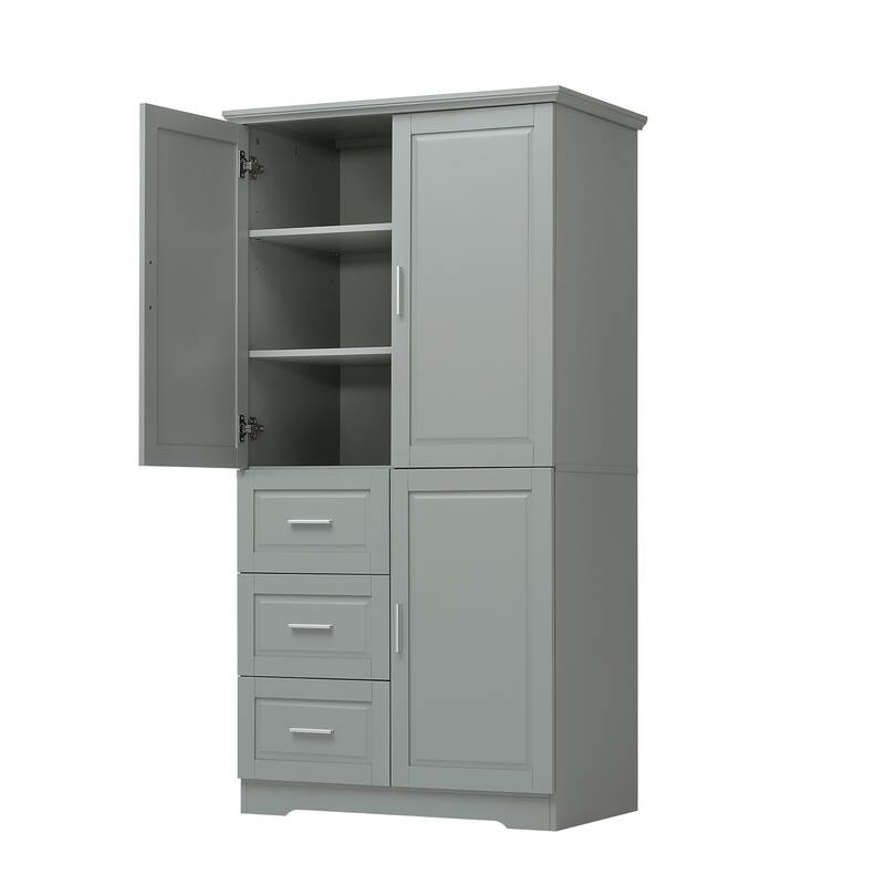 Tall and Wide Storage Cabinet with Doors for Bathroom/Office, Three Drawers, Grey