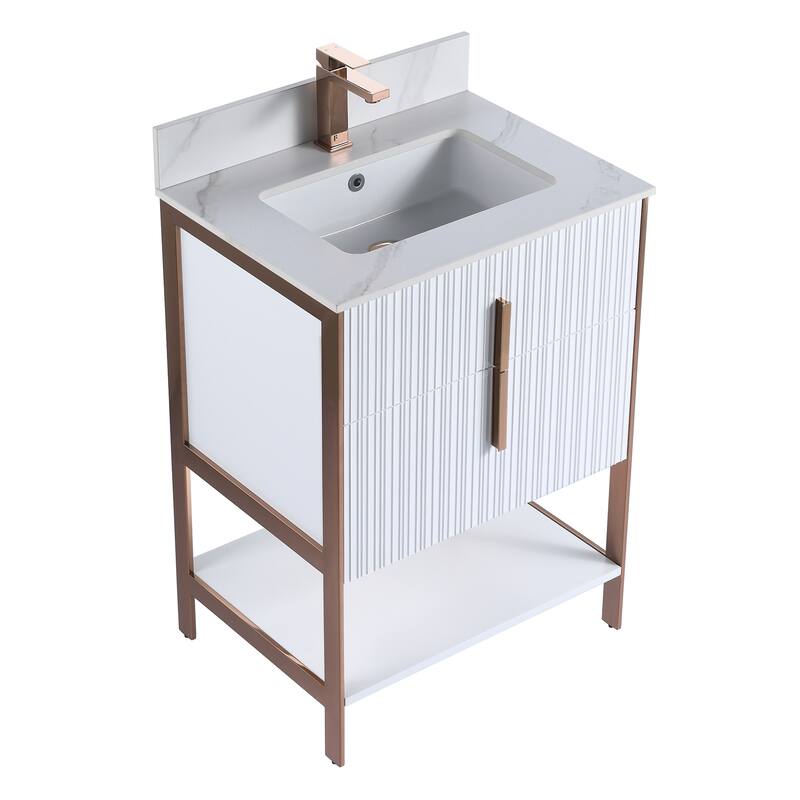Fine Fixtures Serenity Modern Bathroom Vanity with White Carrara Stone Top