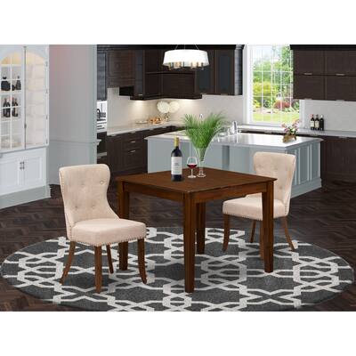 East West Furniture Dining Set- a Square Dining Table and Parson Kitchen Chairs, Antique Walnut(Pieces Options)