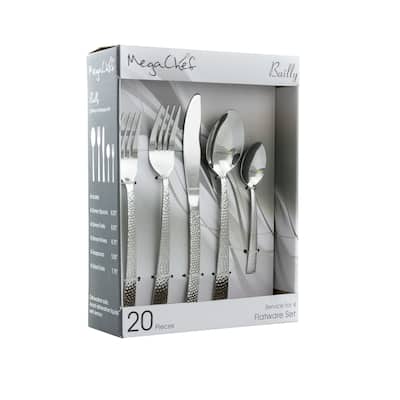 Daisy 20 Piece Hammered Design Stainless Steel Silverware Set in Silver