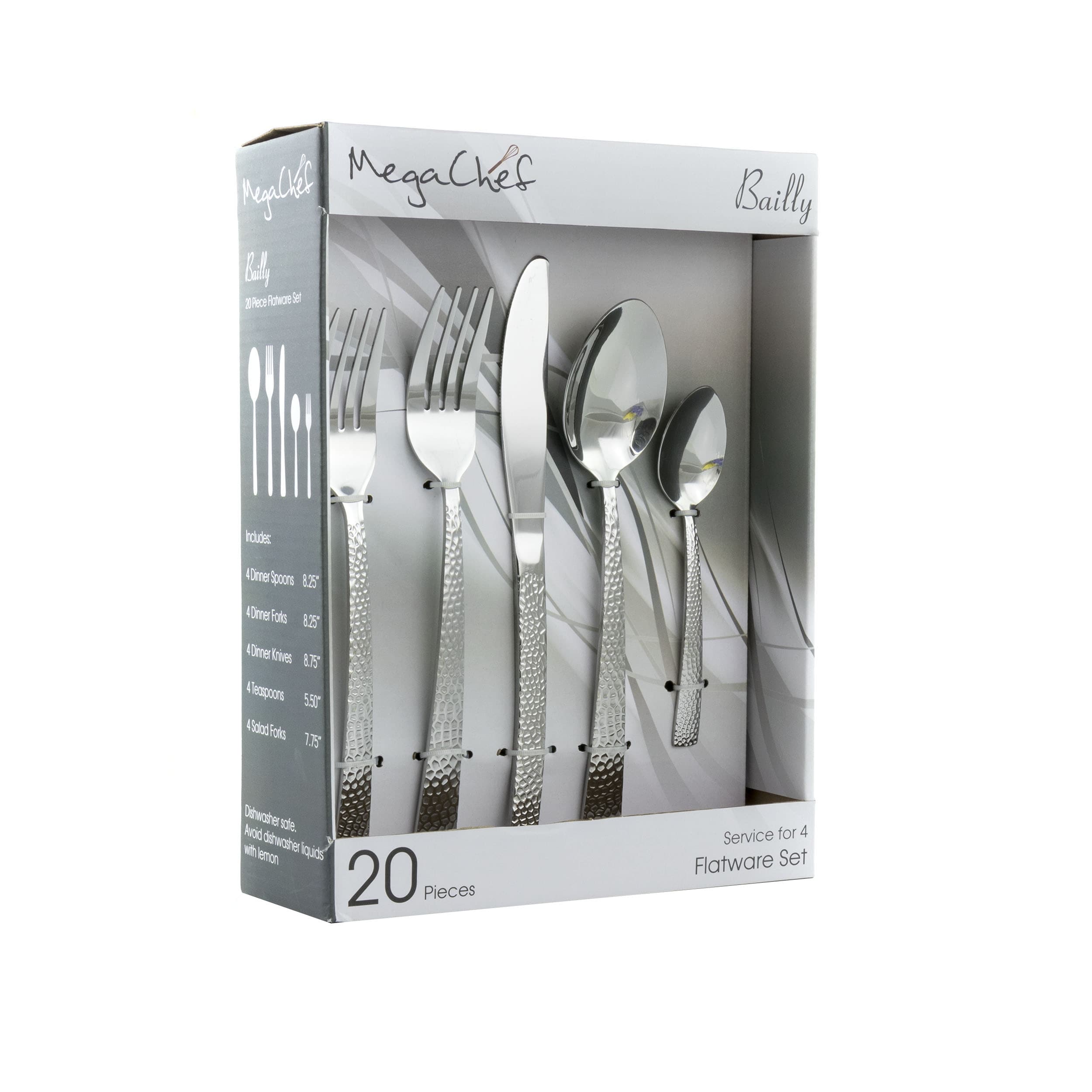 MegaChef Baily 20 Piece Flatware Utensil Set, Stainless Steel Service for 4