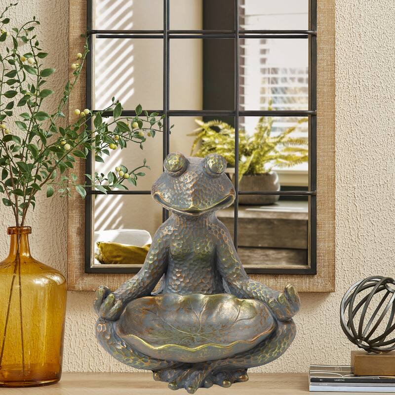 Bronze 28" H MGO Wealth Stacked Frog Statue Zen-style Coastal-style Sculpture Indoor Outdoor Figurine by Glitzhome