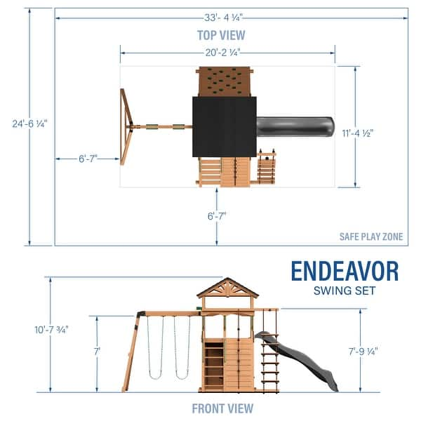 dimension image slide 2 of 3, Backyard Discovery Endeavor Cedar Wood Swing Set, Slide, Play Deck