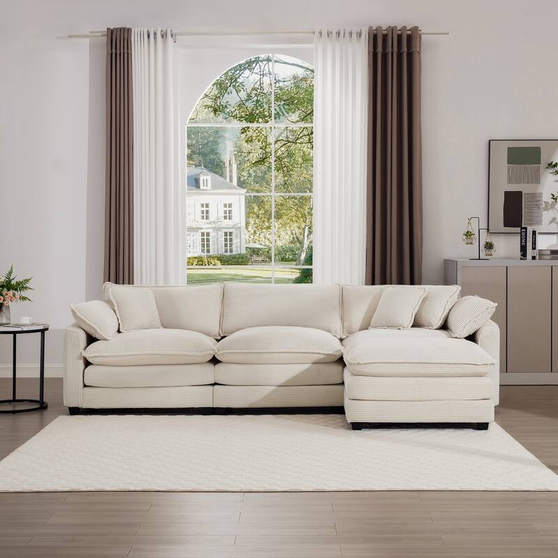 L-shaped Chaise Sectional Sofa with Ottoman and Double Cushions