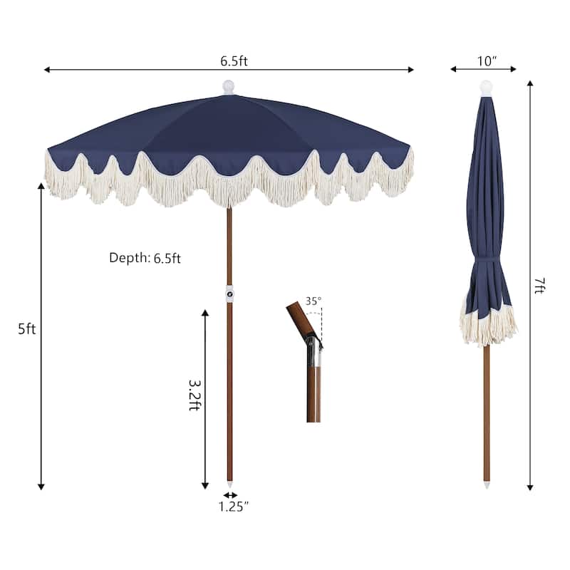 Mariner 6.5ft Classic Fringe Umbrella w/ Tilt & Bag