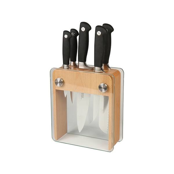 Shop Mercer Culinary M20050 Genesis 6 Piece Forged Knife Block Set Wood Block With Tempered Glass Overstock 31696922