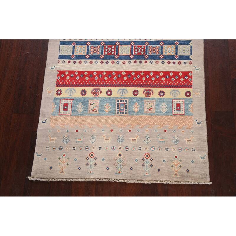 Tribal Geometric Kazak Oriental Wool Area Rug Handmade Foyer Carpet - 3'2" x 4'10"