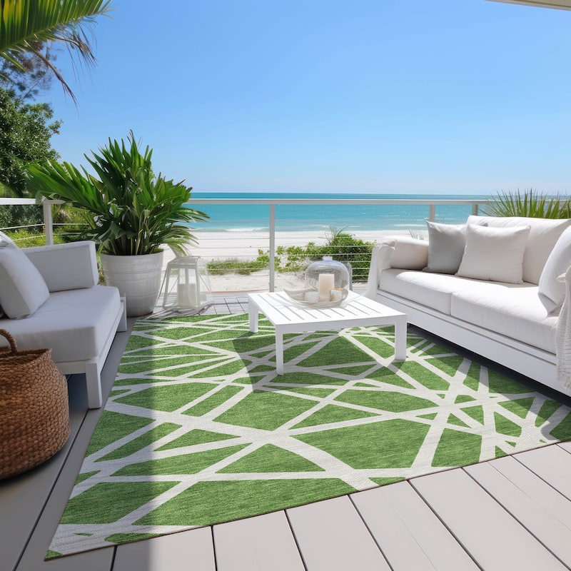 Machine Washable Indoor/ Outdoor Abstract Contemporary Chantille Rug