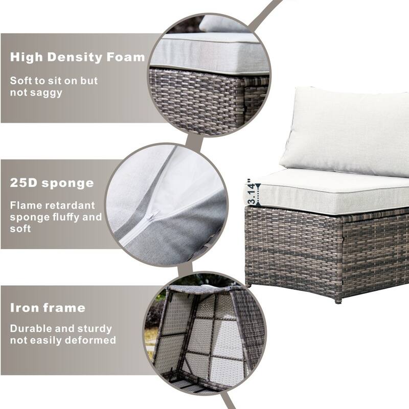 9-piece Outdoor Rattan Conversation Set Sectional Sofa Set with Aluminum Fire Pit Table