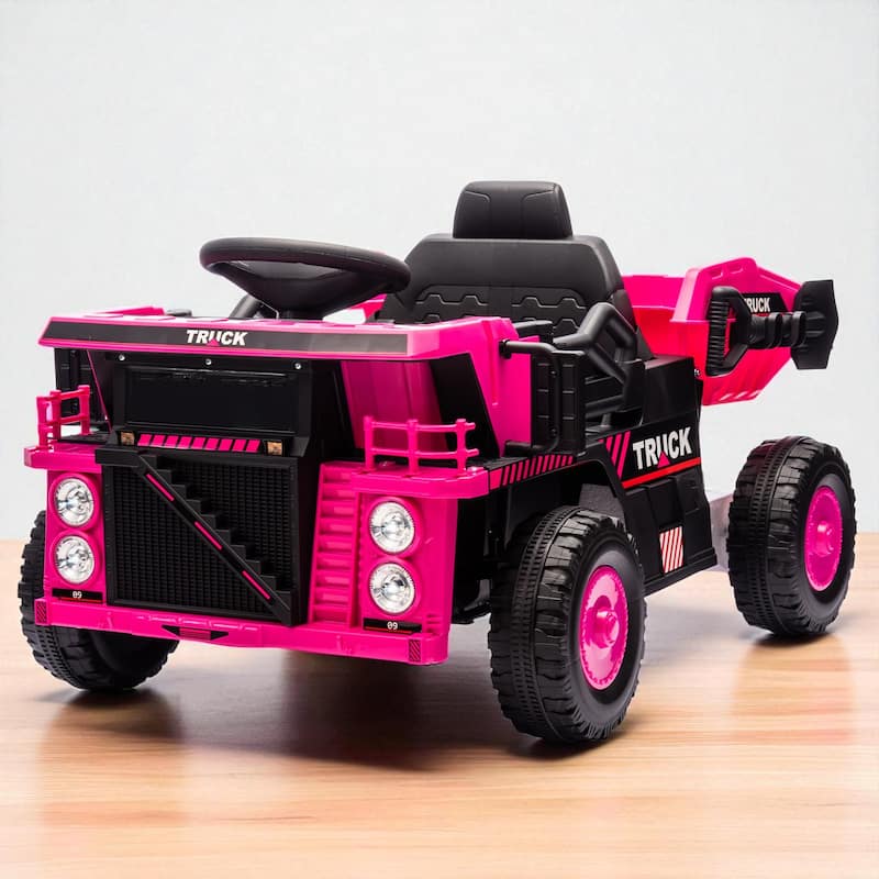 12V Kids Ride On Dump Truck with Remote Control, Electric Dump Bed, Bluetooth Music, LED Lights, Speed & Volume Adjustment - Pink
