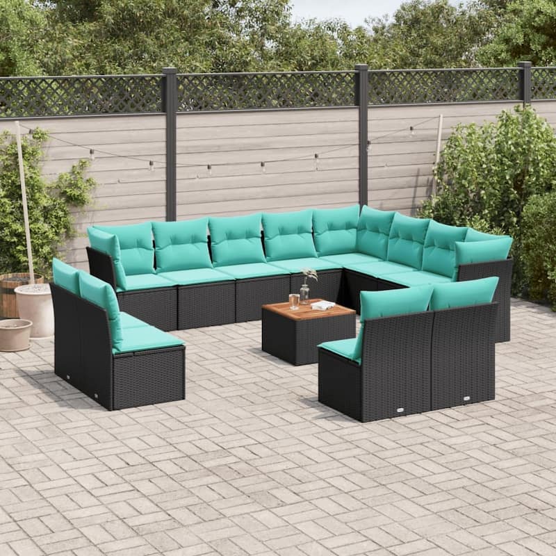 vidaXL 13 Piece Patio Sofa Set with Cushions Black Poly Rattan - 113.7x33.5x92.1