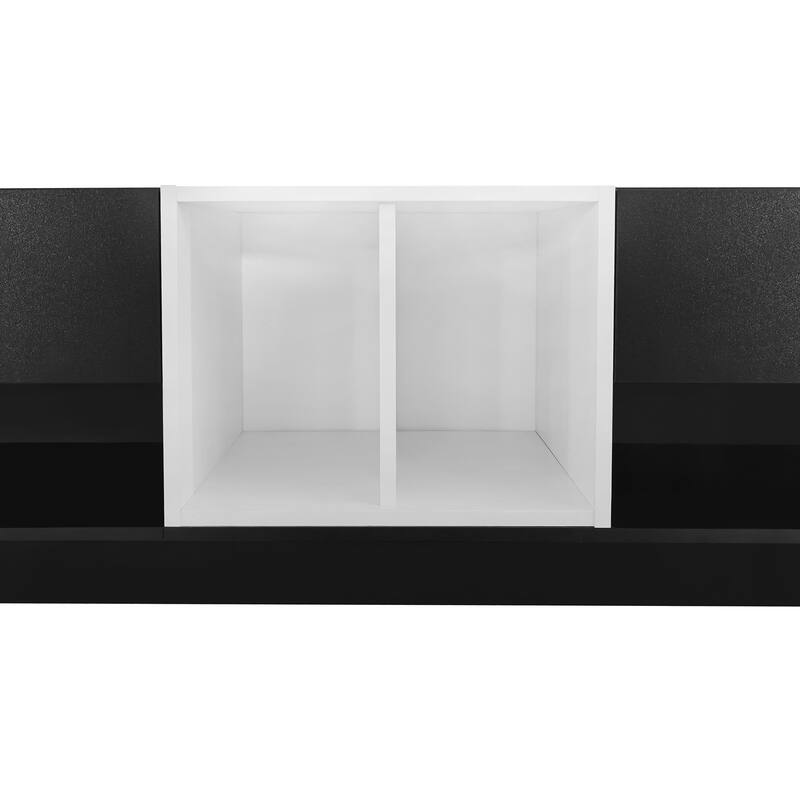 Two-Tone TV Stand with Open Storage, Wood Media Console for TVs Up to 80", Wide Top Media Console Table for Living Room