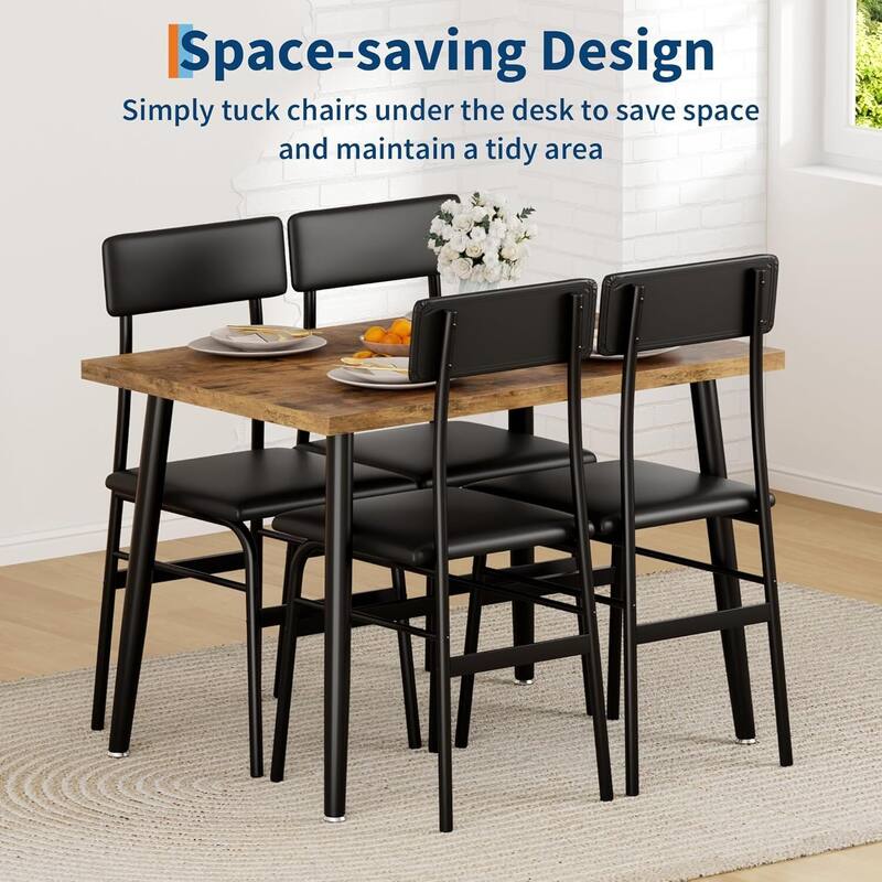 5 Piece Space-Saving Kitchen Dining Table Set for 4 for Studio, Kitchen, Dining Room