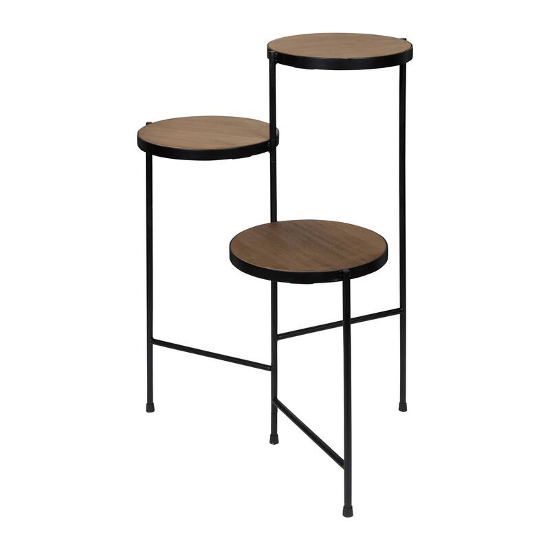 Kate and Laurel Fields Tri-Level Metal Plant Stand - 10x10x30 - Rustic Brown/Black