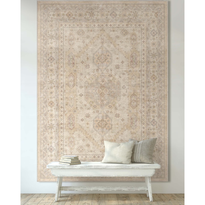 Well Woven Apollo Nicosia Medallion Flat-Weave Machine Washable Area Rug - 7' 7" x 9' 10" - Beige - Rectangle