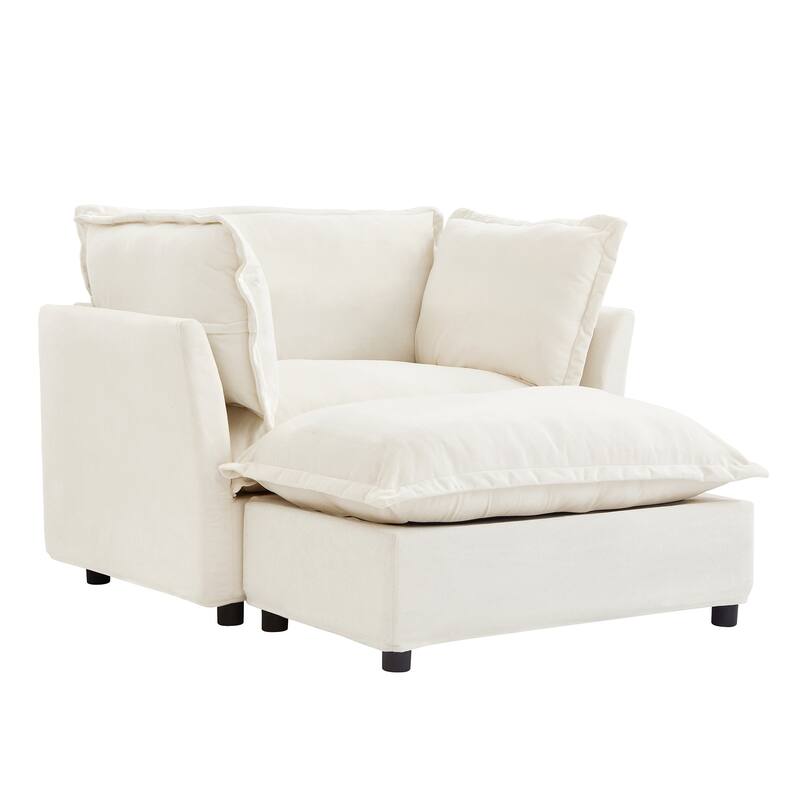 47" Cozy Upholstered Armchair with Movable Ottoman, Wide Seat, Curved Armrests and Soft Pillows