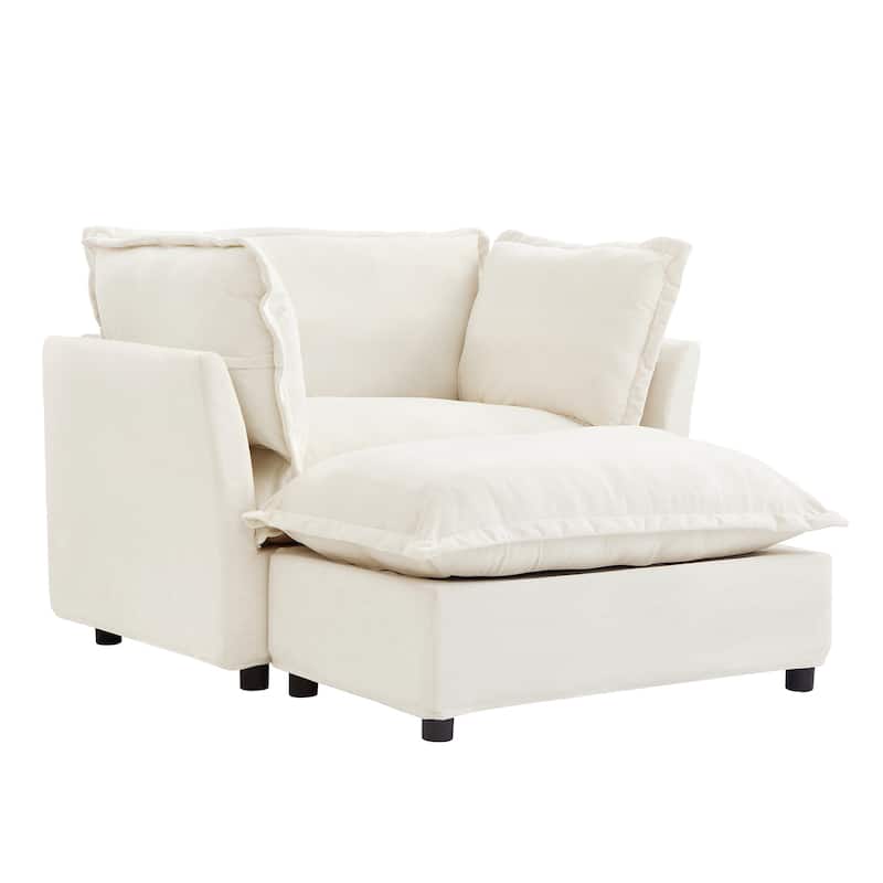 Chenille Single Sofa Chair with Ottoman, Modern Oversized Accent Chair for Reading, Living Room Curved Armrests Chairs