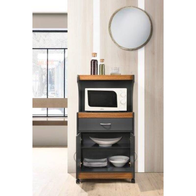45" Gray and Oak Brown Solid Microwave Kitchen Cart