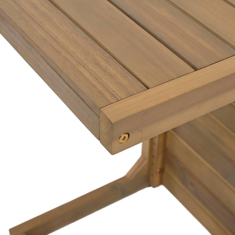 Roomfitters C-Shaped End Table, Slatted Wood Accent Table for Sofa or Patio, Compact Side Table in Brown