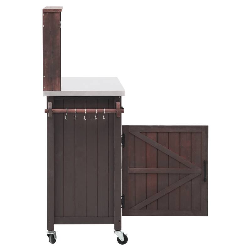 54.1" Outdoor Kitchen Island,Outdoor Grill Cart on Wheels, Potting Bench Table with Stainless Steel Top and Storage Cabinet