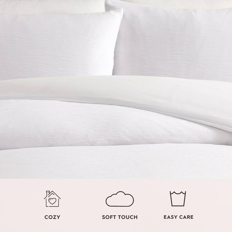 Laura Ashley Crinkle Textured Lightweight Reversible Duvet Cover Set Breathable (3 Piece)