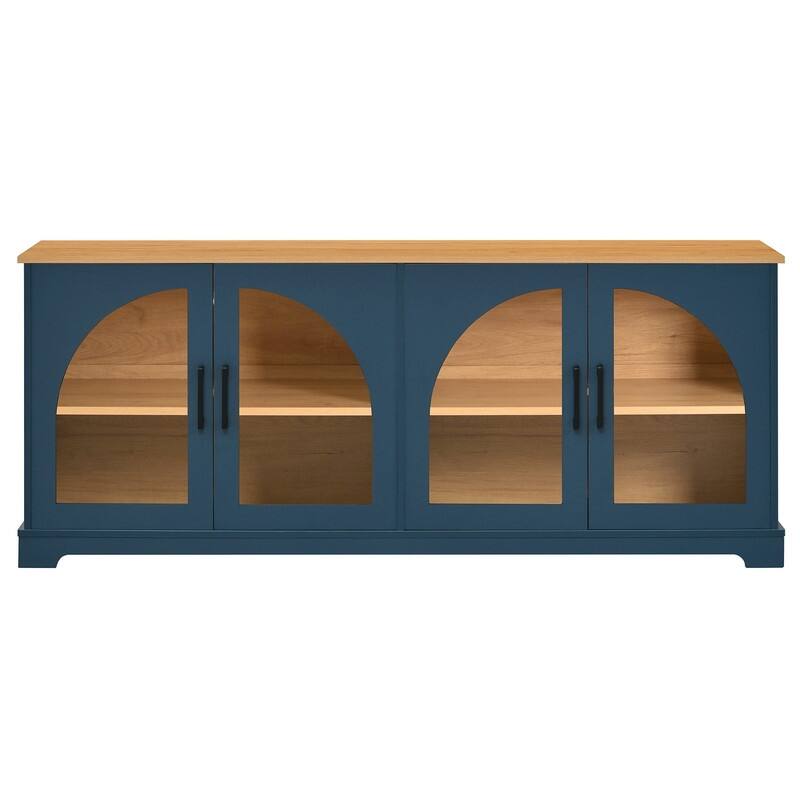 Farmhouse 66.9" TV Stand for TVs Up to 70", Wood Media Console with Adjustable Shelves and Glass Doors