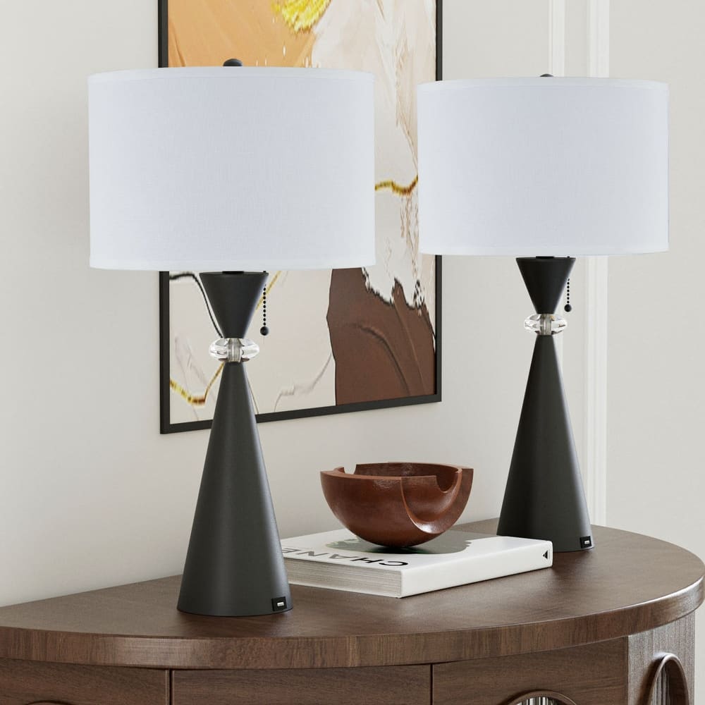 Maxax 28.25" Nickel Table Lamp Set with USB (Set of 2)